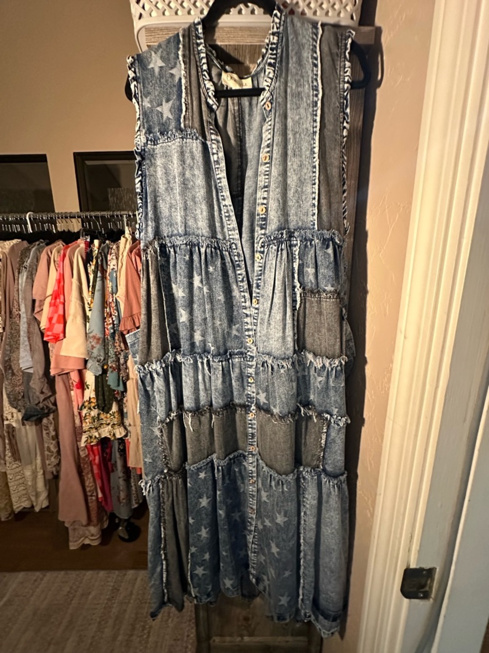 Oli & Hali Washed Denim Blue Tiered Maxi Dress